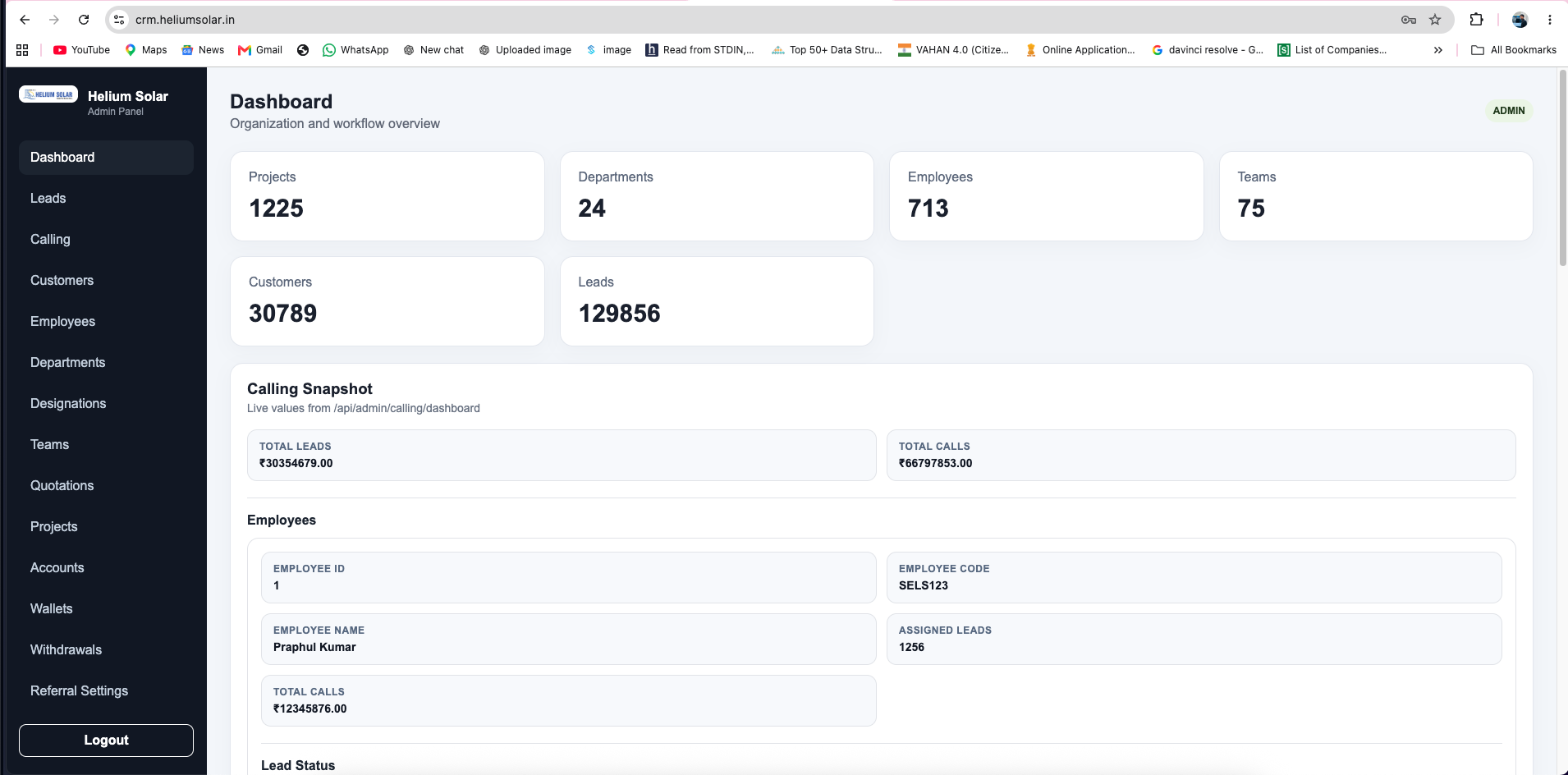Helium Solar CRM interface preview