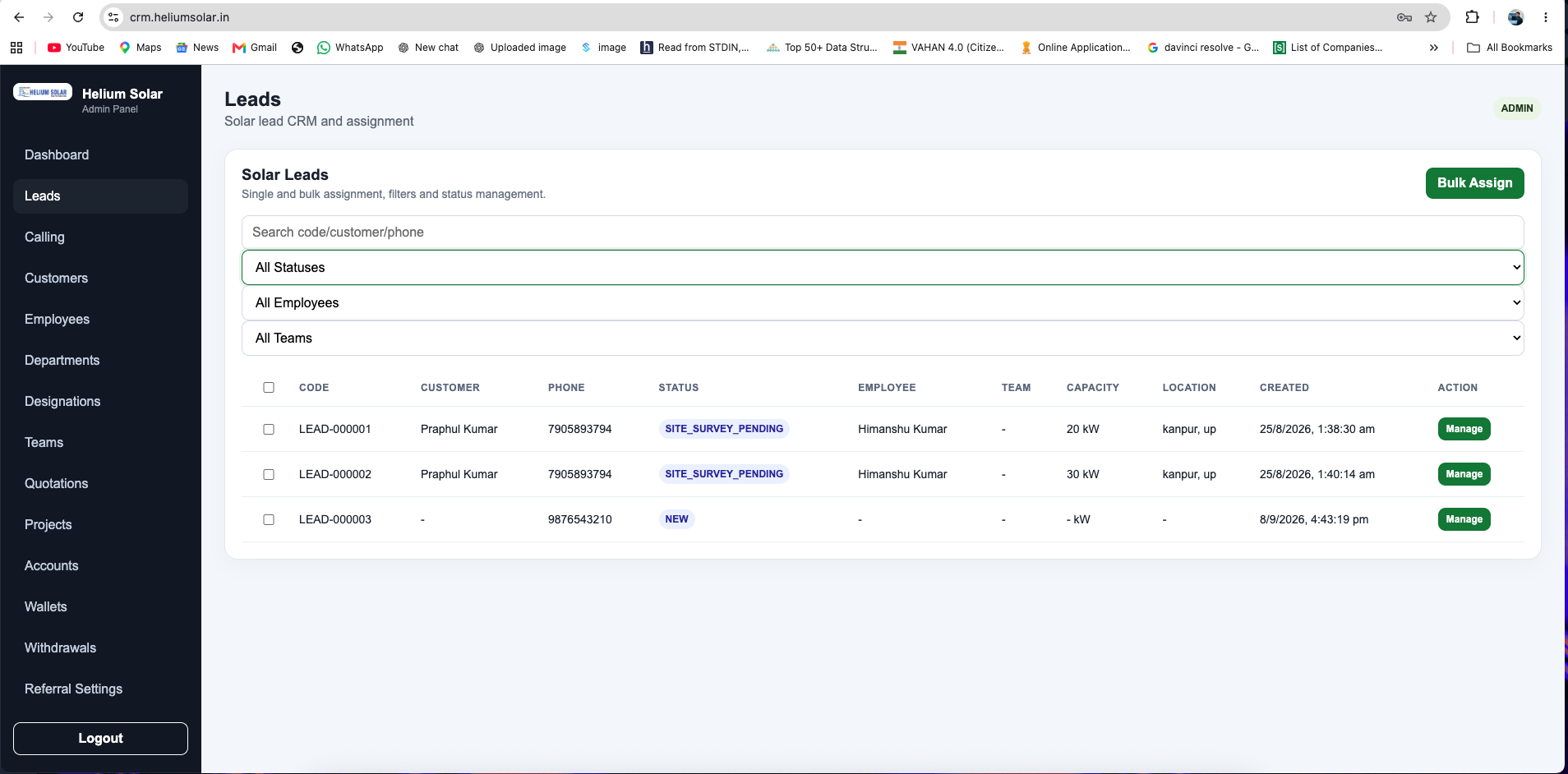 Helium Solar CRM screenshot 2