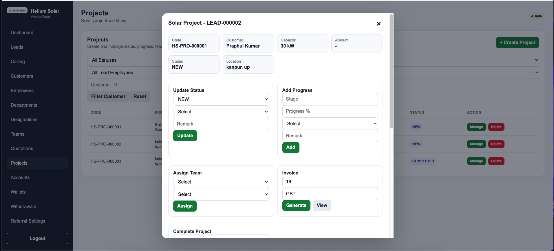 Helium Solar CRM screenshot 3
