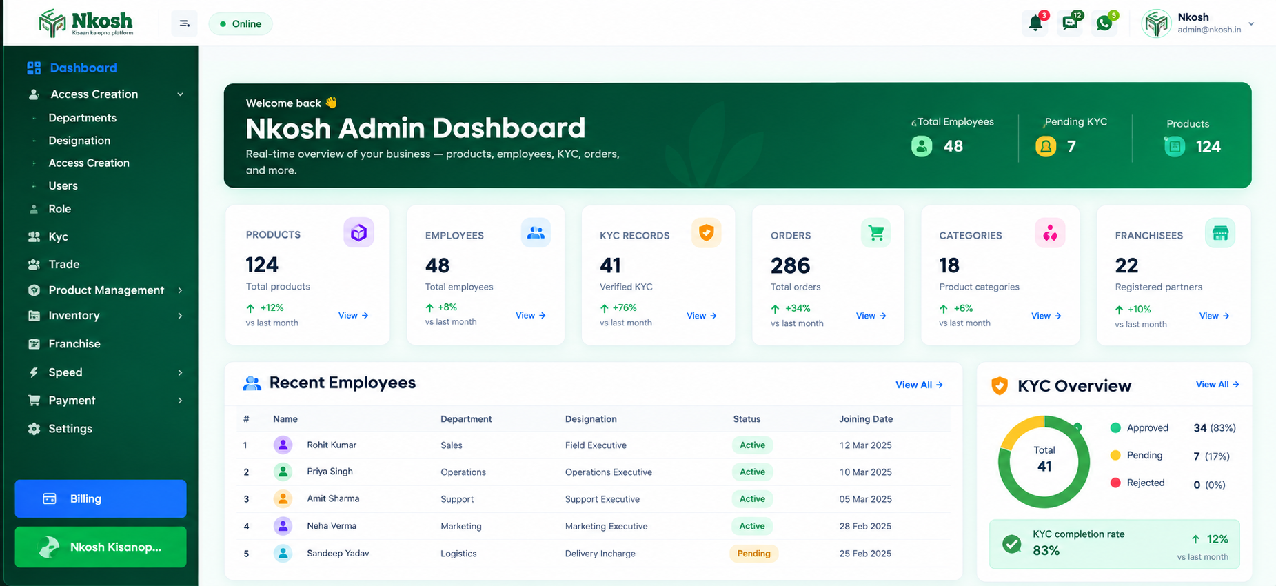 NKOSH CRM interface preview