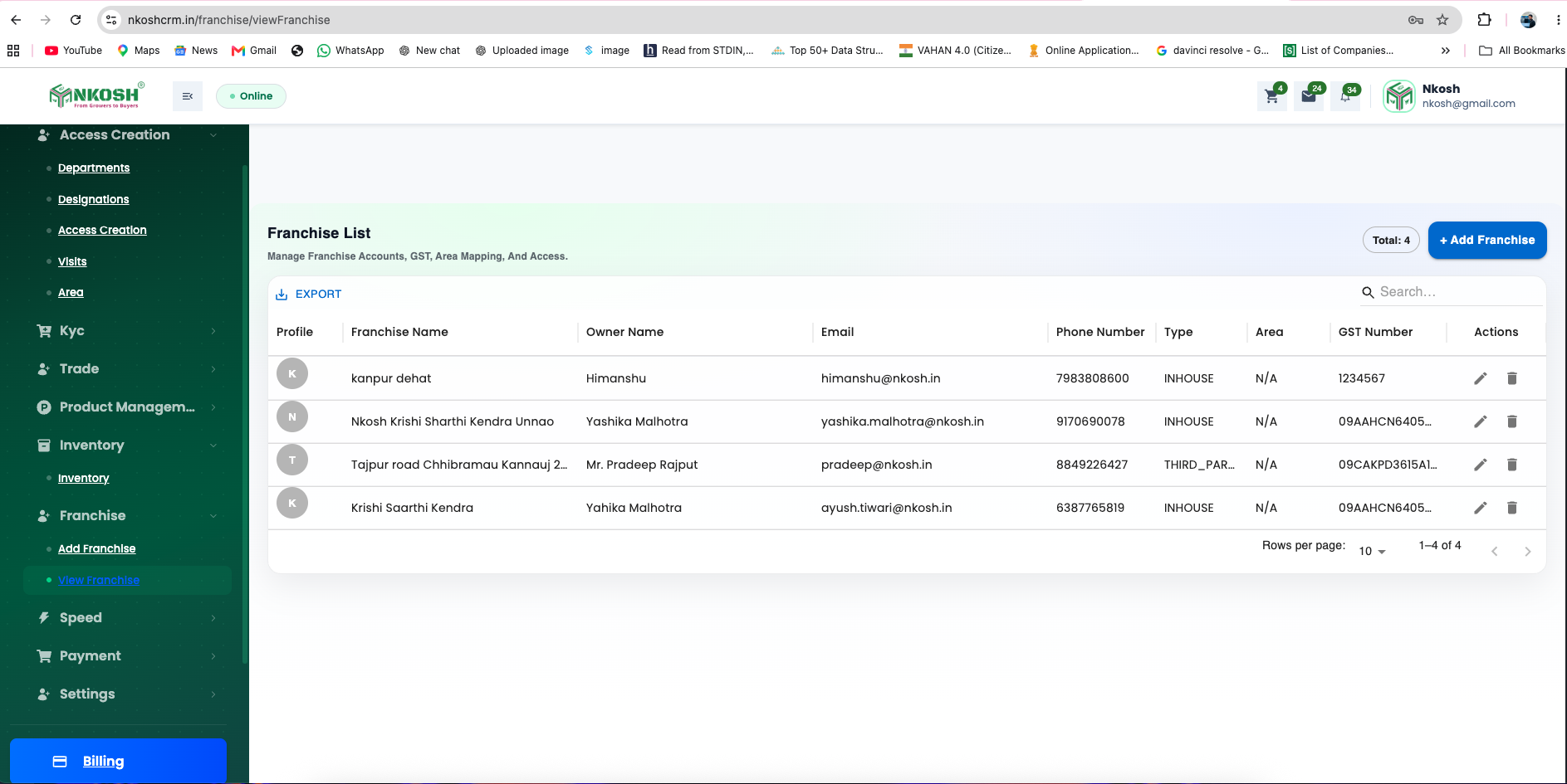 NKOSH CRM screenshot 2
